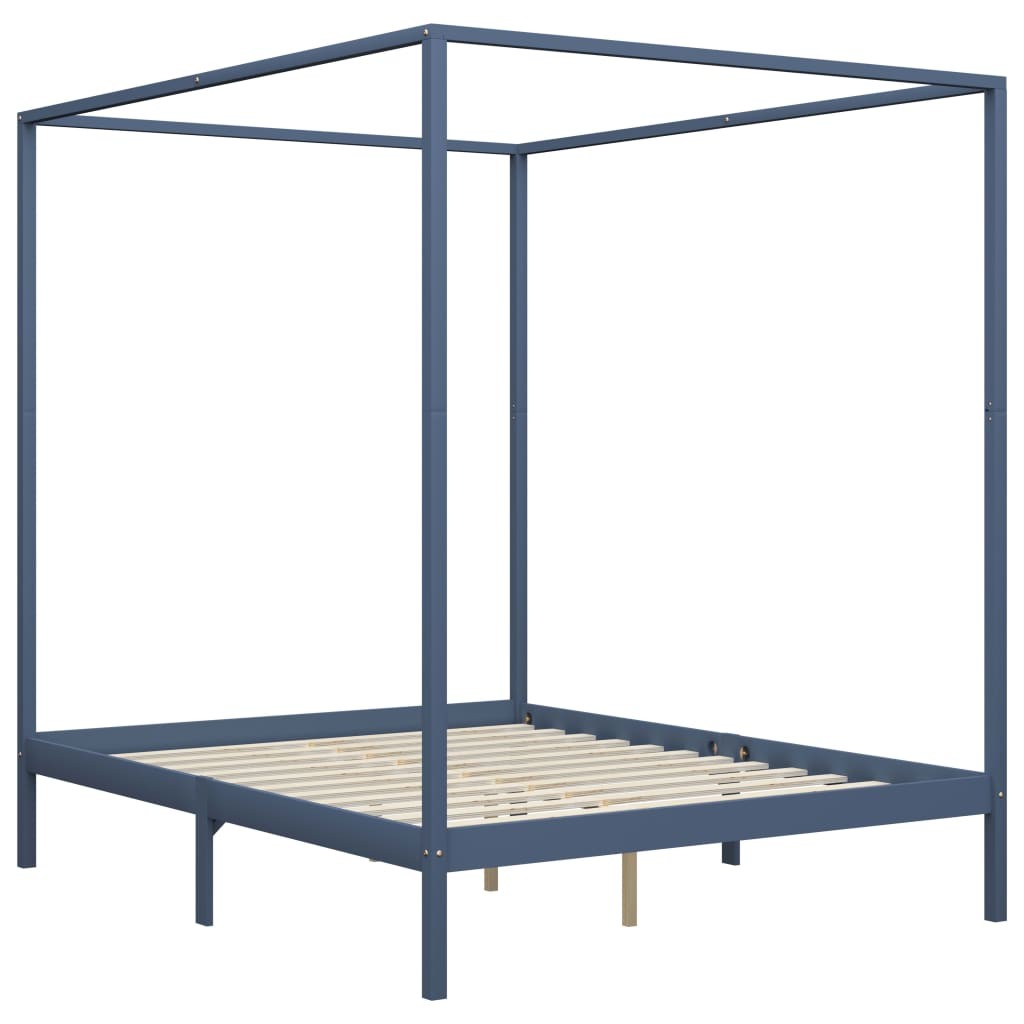 Canopy Bed Frame with 4 Drawers Grey Solid Pine Wood 160x200 cm